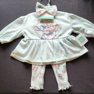Disney Baby 6/9 M 3 PCS Outfit. Stitch and Angel NWT